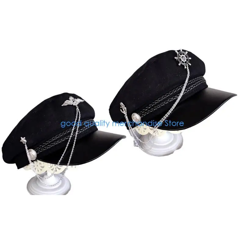 

Y5JD Нишевая шляпа художника с черной цепочкой Универсальная фуражка для уличных прогулок