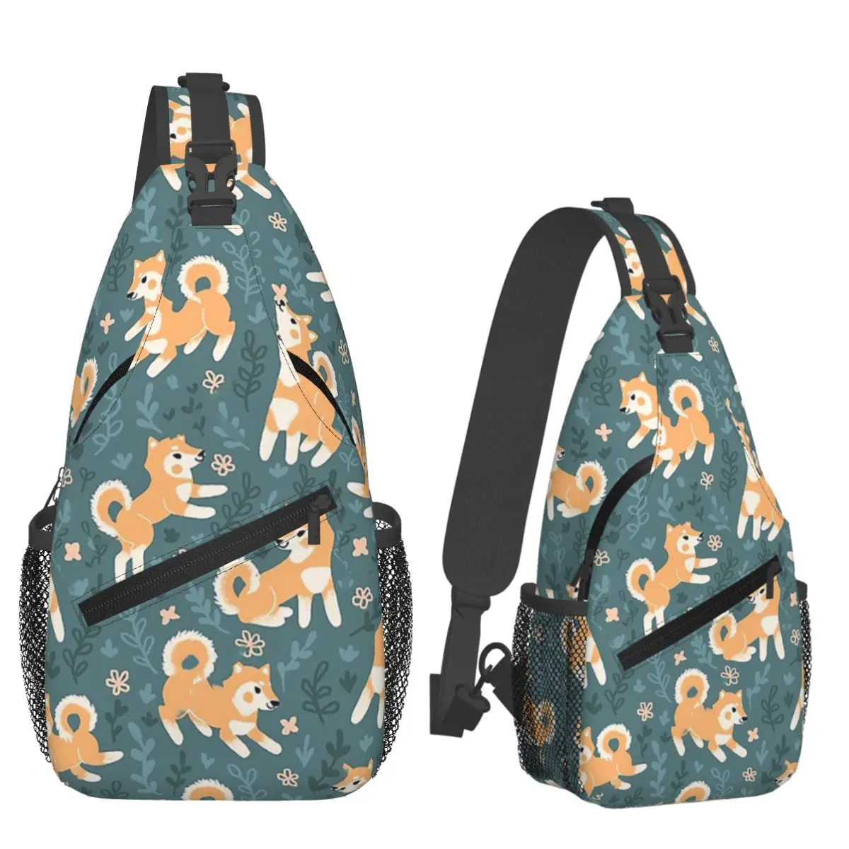 Playful Shiba Inu Pattern Chest Bag Men Sling Crossbody Backpack Chest Bag Traveling Hiking Daypack Shoulder Bag