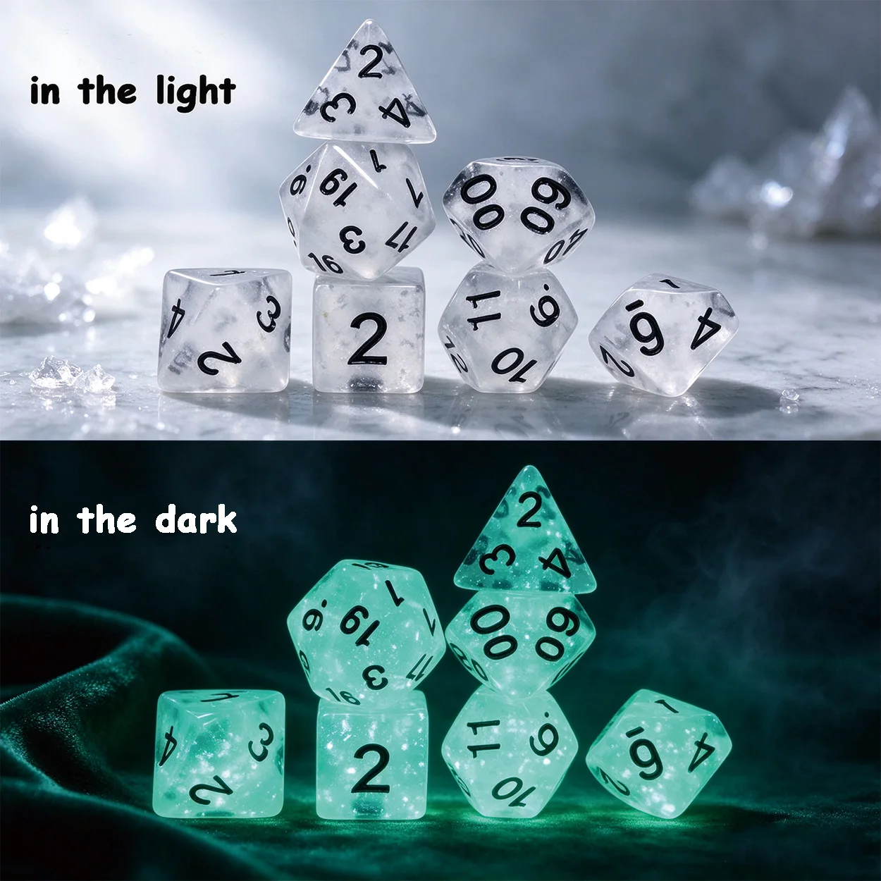 7Pcs Luminous Polyhedral Transparent Cloud Dice Set for Dungeons & Dragons Table Game Christmas & Halloween Board Game Gift