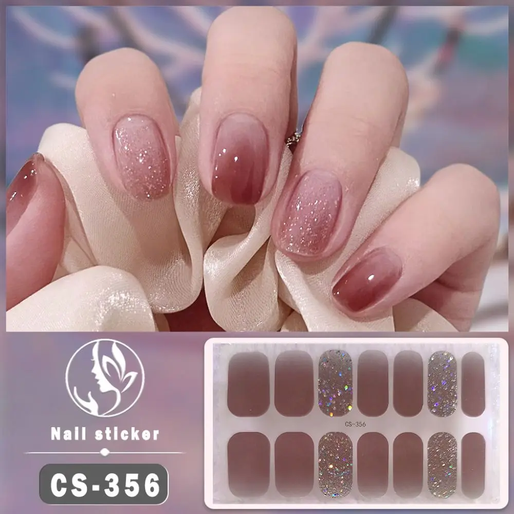 Autocollants scintillants auto-adhésifs pour ongles en gel, bandes de vernis à ongles, enveloppes complètes en gel simples, bricolage, art des ongles exécutif, 14 embouts