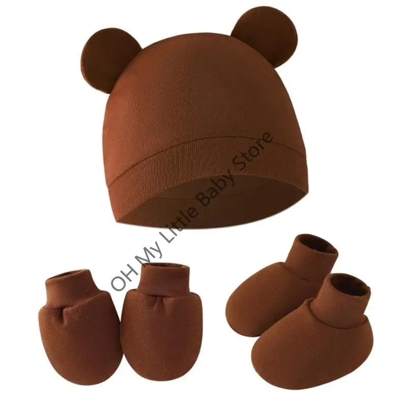 

M76C Baby Hat+Gloves +Foot Cover Cotton Newborn Unisex Gift for Boys Girls