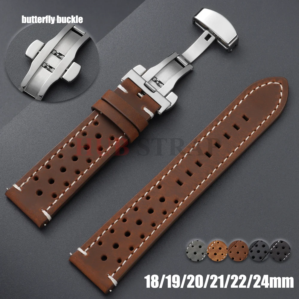18mm 19mm 20mm 21mm 22mm 24mm Breathable Porous Quick Release Vintage Racing Leather Watch Straps for Seiko for Rolex Watchbands