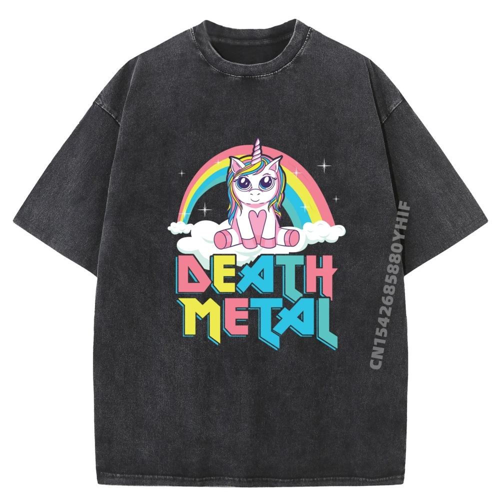

Newest Printed Tshirt Rainbow Unicorn Cotton Graphic Tees Mens Breathable Washed T-Shirt Gift Idea Daily Wear