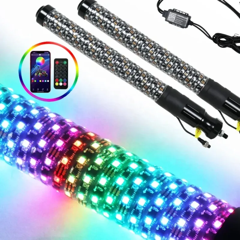 2FT 3FT DIA 2.2inch Fatty LED Whip Light Dancing by APP and Remote Music Brake Turn Reverse for ATV UTV Can Am Polaris Off Road