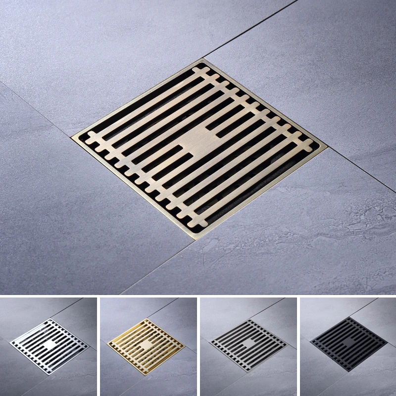 Bathroom Floor Drains Chrome Brass Deodorant Square Floor Drain 100*100mm Cover Shower Waste Drainer Bath Accessories Strainer