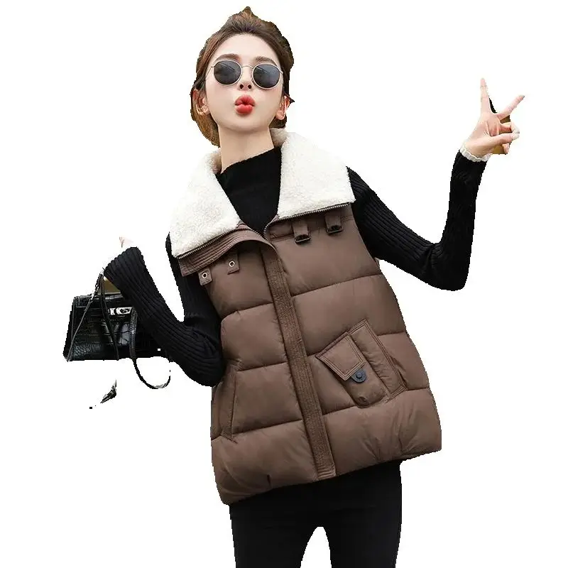 

Женский хлопковый жилет, новинка 2025, осенне-зимний жилет, куртка в корейском стиле, модный жилет, пальто, утепленная теплая верхняя одежда, топ