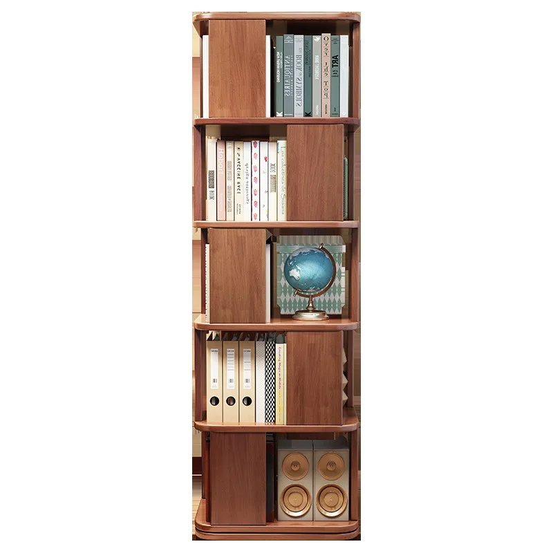 

Solid wood rotating bookshelf 360 corner bookcase integrated living room floor locker against the wall