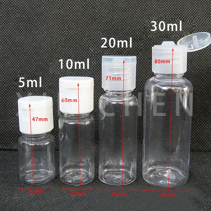 5pcs Plastic PET Flip Lid Lotion Bottles Clear Cosmetic Sample Container empty Travel Liquid Fill Vials 5ml 10ml 20ml 100ml