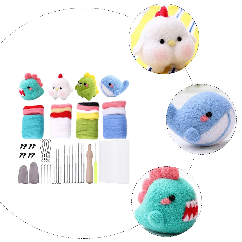

4 Sets Needle Felting Kit DIY Wool Animal Starter Craft Tools Kids Felt Toy Home Decor H made Woolen Crafts Sewing