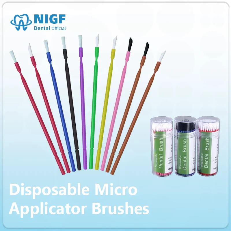 NIGF 100Pcs/Box Dental Disposable Micro Applicator Brushes Long Head Brush Bendable Sticks for Makeup Dentistry Care Cleaning