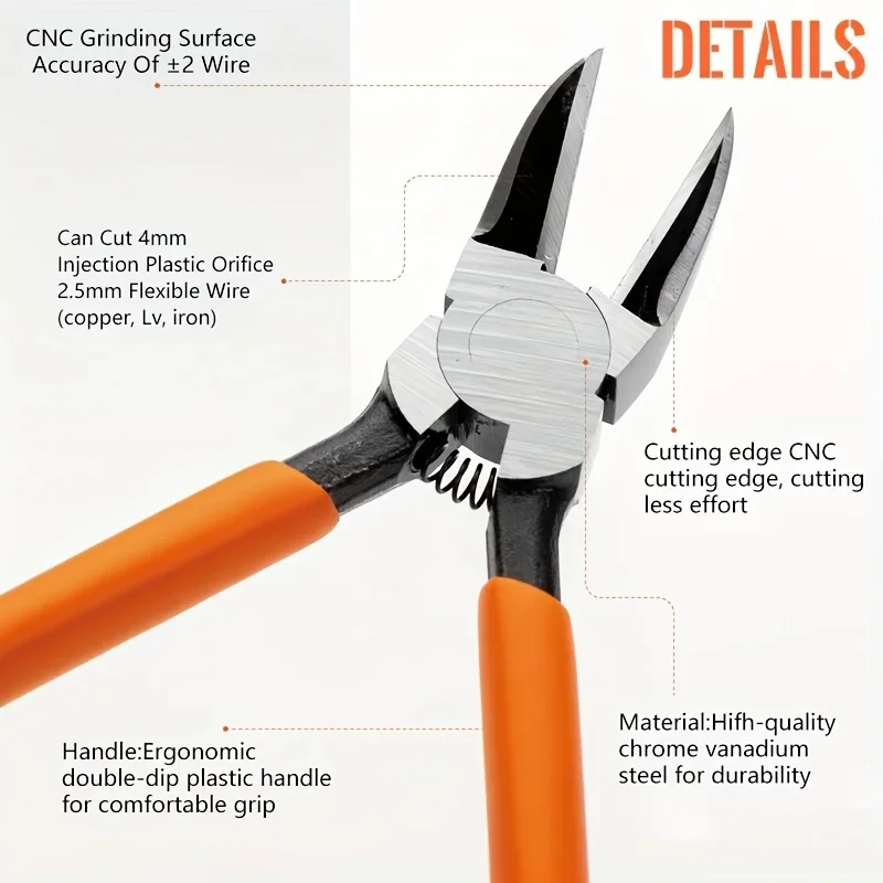 1Pc 45/90 Degree CR-V Top Cutting Pliers - Precision Plastic Cutting for Sprue Burrs Circuit Board and Flexible Wires