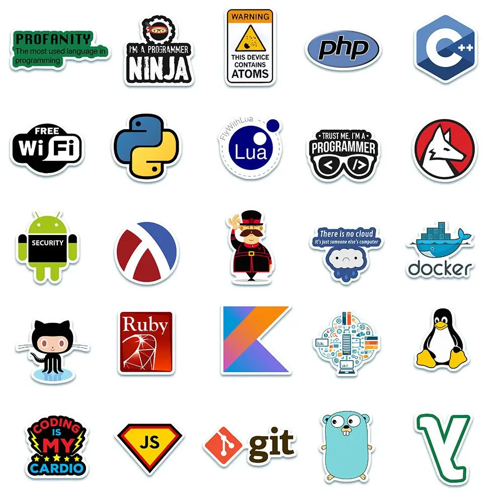 10/50pcs Cool Programming Internet Java Stickers Geek Php Docker Html Programmer Language For Phone Computer Laptop Sticker Toy