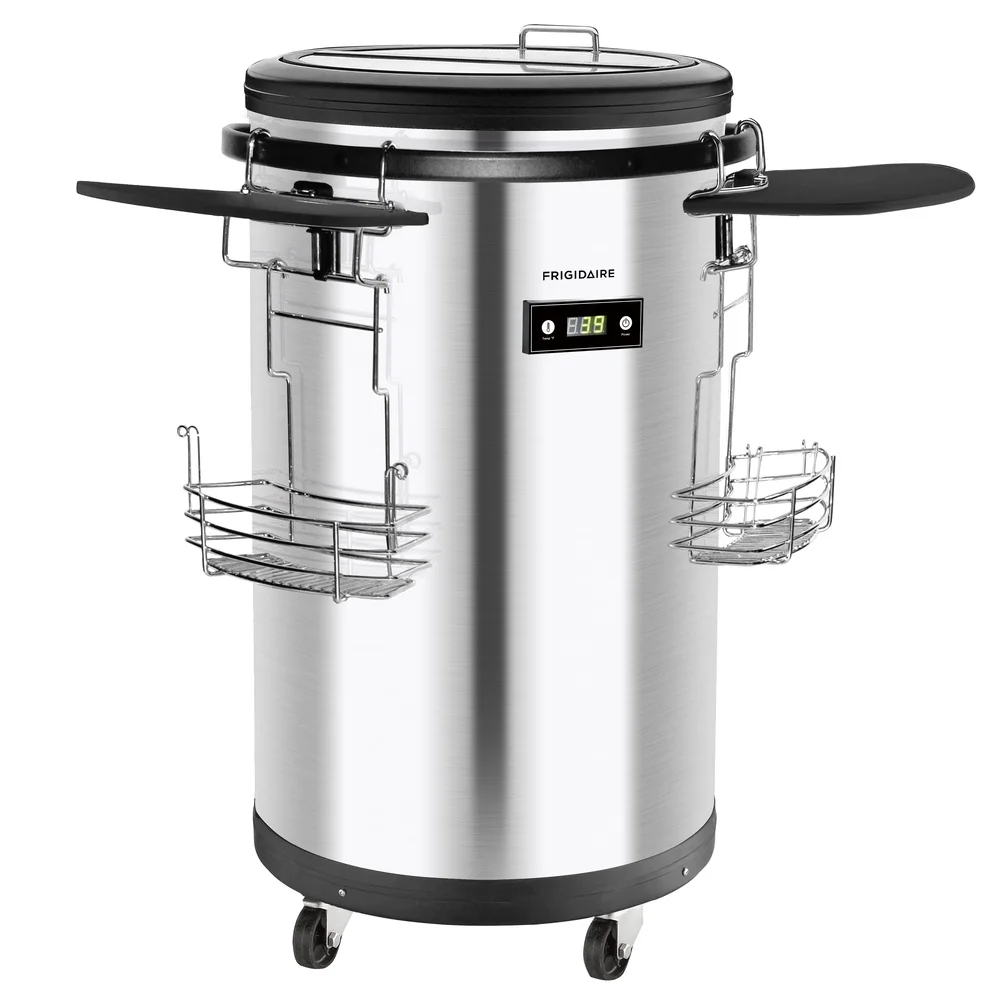 Portable Party Cooler Stainless Steel 60 Can Capacity Electronic Temperature Control Mobile Beverage Fridge with Storage Baskets