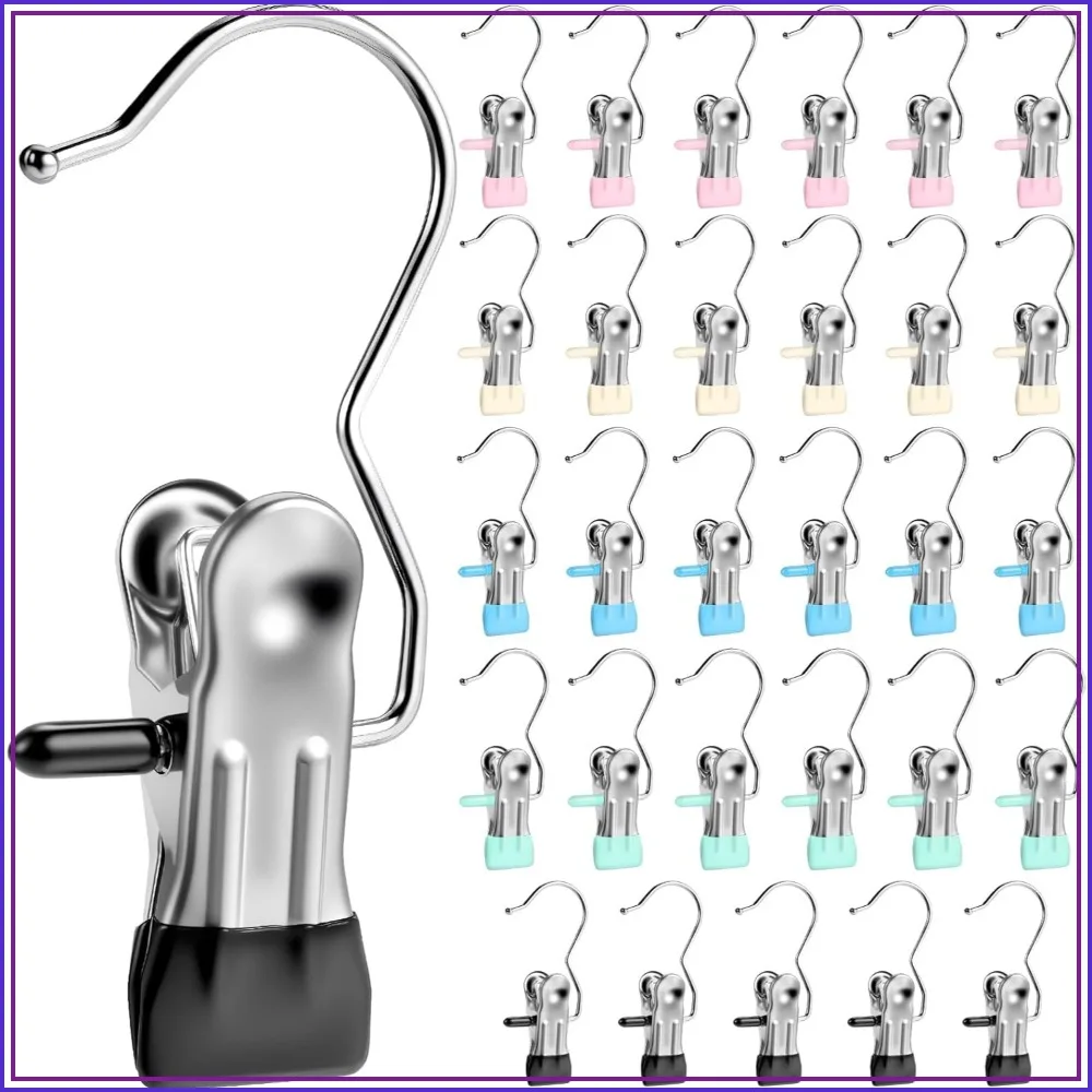 30 Pack Heavy Duty Clothes Pins, Boot Hangers for Closet, Laundry Hooks Clips Clamps for Pants Hats Socks Towels, Clothespins for Travel Handbag Legging