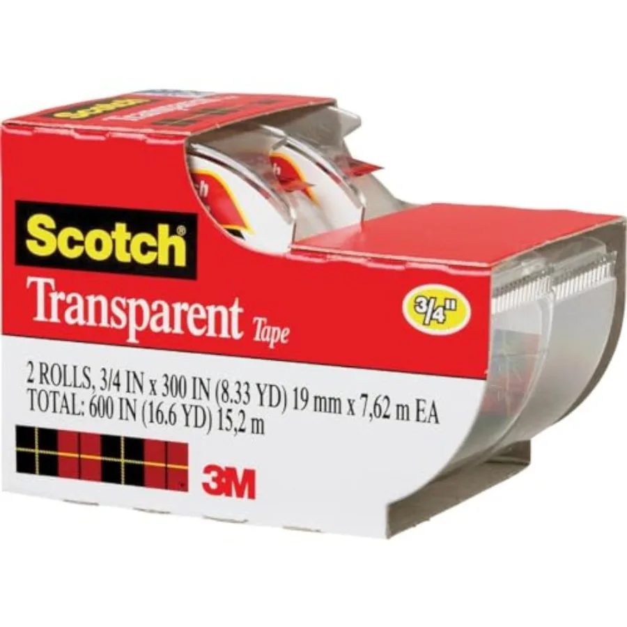 Transparent Tape 3/4 in x 250 in 2 Rolls Clear Adhesive Strong Hold Durable Packaging Tape for Office and Home Use