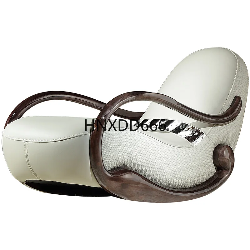 

Smoked art chaise longue rocking chair solid wood leather lounge sofa