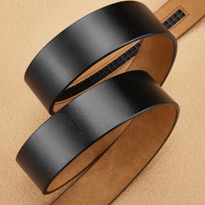 Men's Genuine Leather Belt Straps for Automatic Buckle High Quality Waistband 3.5cm Width No Buckle Design for DIY & Replacement