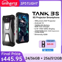 Unihertz tank 3s 8849 powered phone with projector 24/32GB 256/512GB Dimension 8200 cellphone 15600mAh 66W smartphones