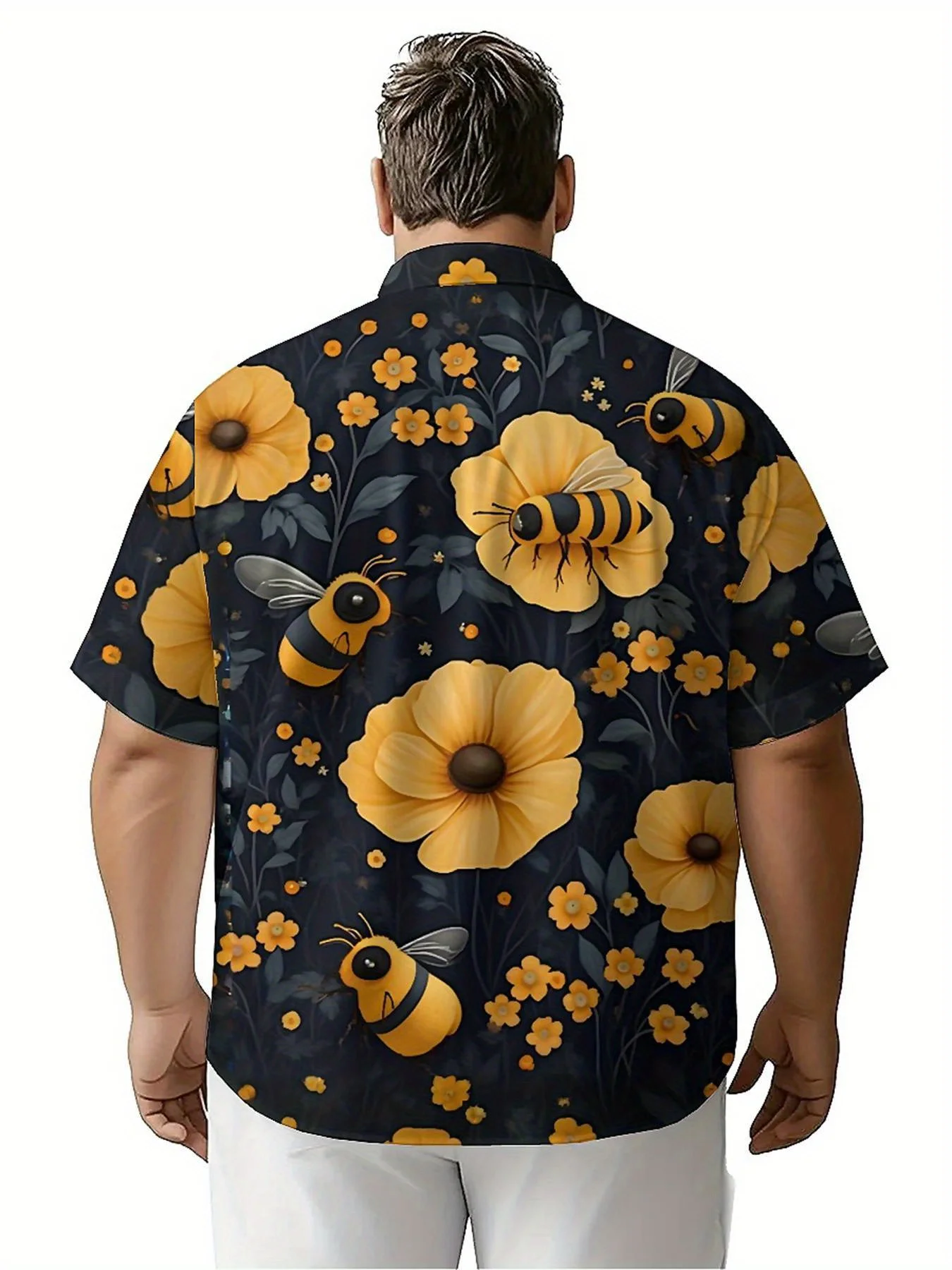 メンズプラスサイズアロハシャツ蜂と花柄、ユニセックスアロハシャツ、夏のトップスTシャツ、ストリートウェア