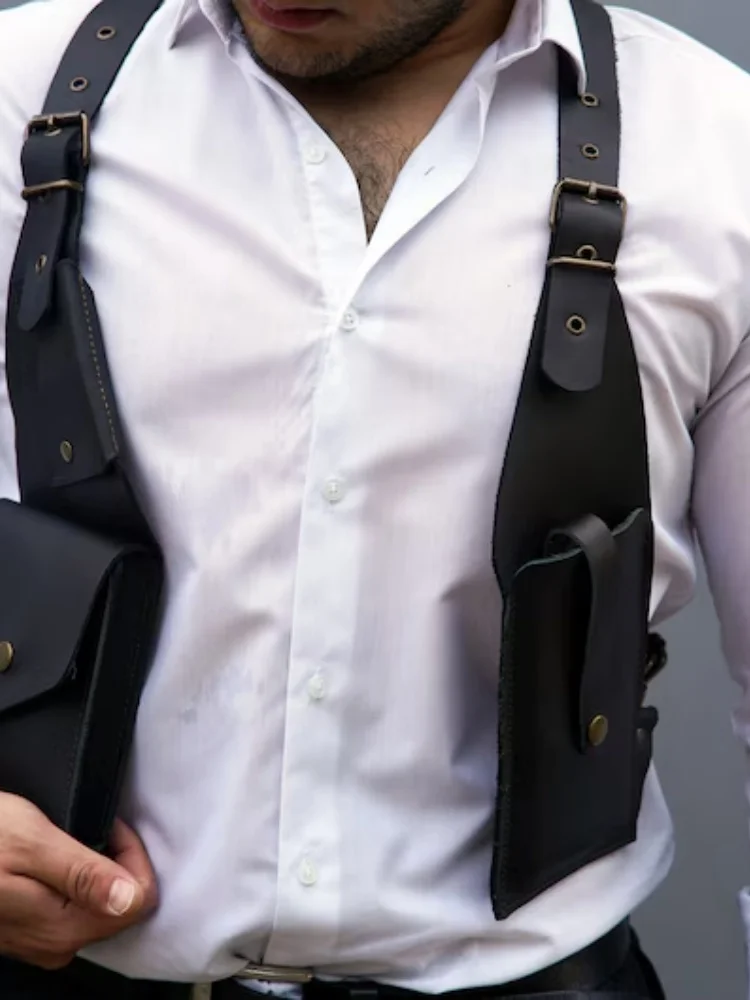 Mannen en vrouwen verstelbare schoudertas middeleeuwse retro steampunk bandjes Halloween Party cosplay lederen tactische jachtportemonnee