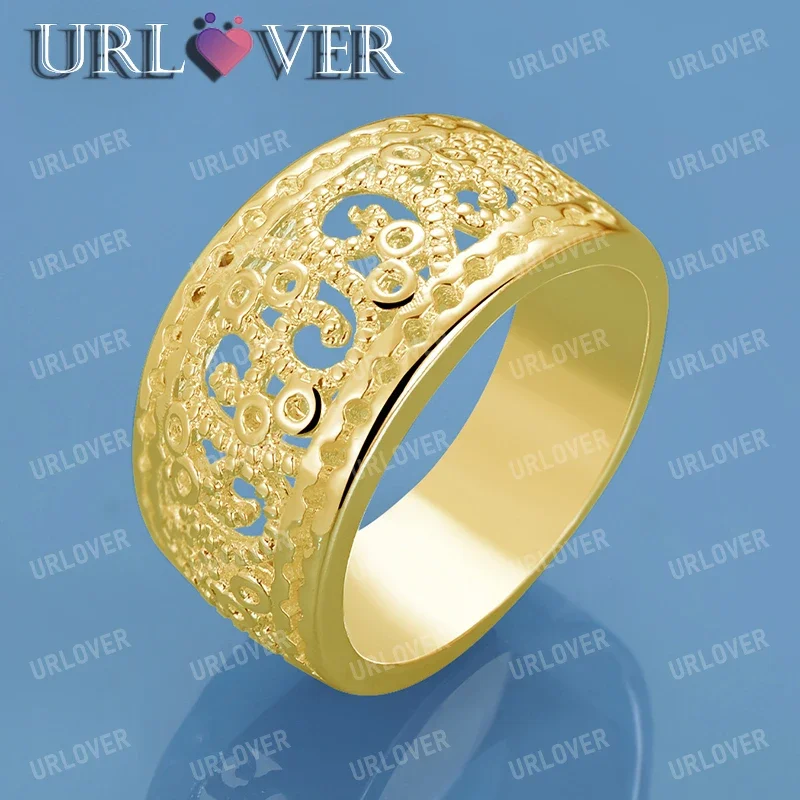 

URLOVER 18K Gold Pattern Design Rings For Women 925 Sterling Silver Ring Party Wedding Banquet Fashion Jewelry Birthday Gift