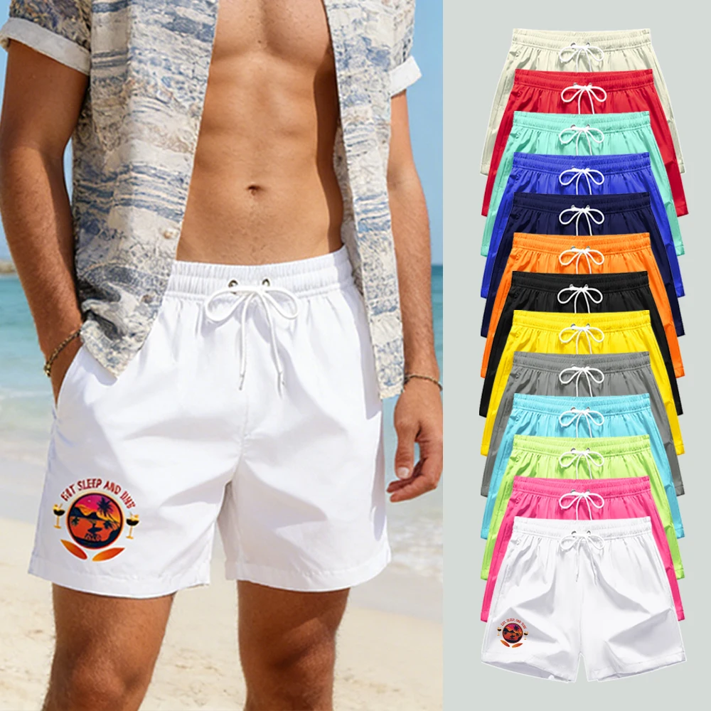 

Мужские летние быстросохнущие пляжные шорты для серфинга с эластичным поясом на шнурке, сетчатой подкладкой и карманами, с принтом "EAT SLEEP AND SURF"