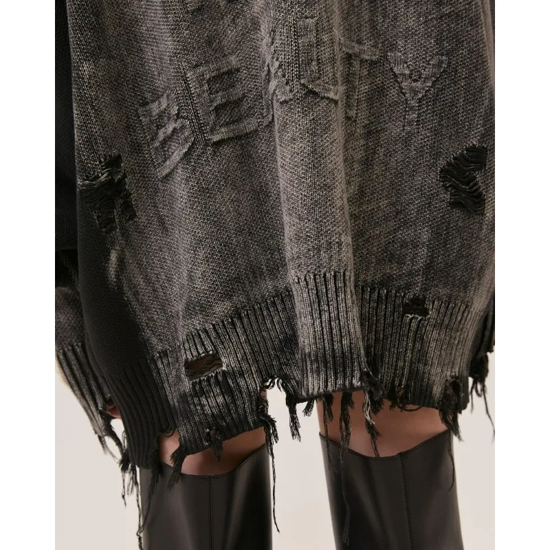 European American Vintage Laid-back Tattered Style Pullovers in Autumn Winter Loose Jacquard Casual Knitted Sweater for Women