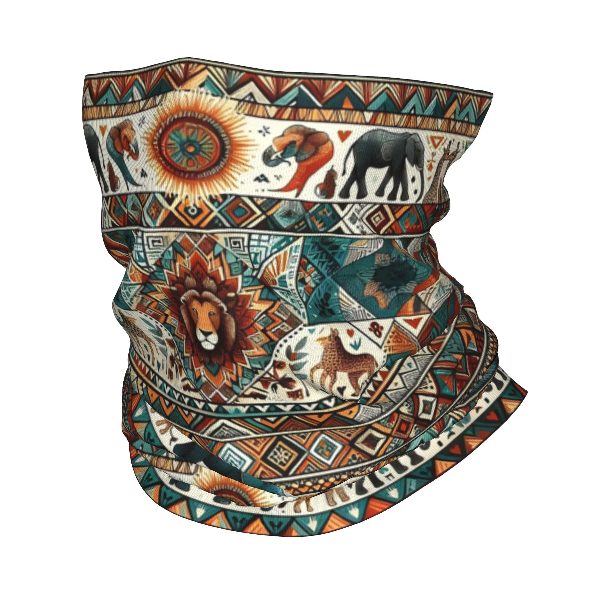 African Safari Animals Tribal Wildlife Bandana Neck Gaiter Printed Mask Scarf Warm Cycling Scarf Outdoor Sports For Men Women