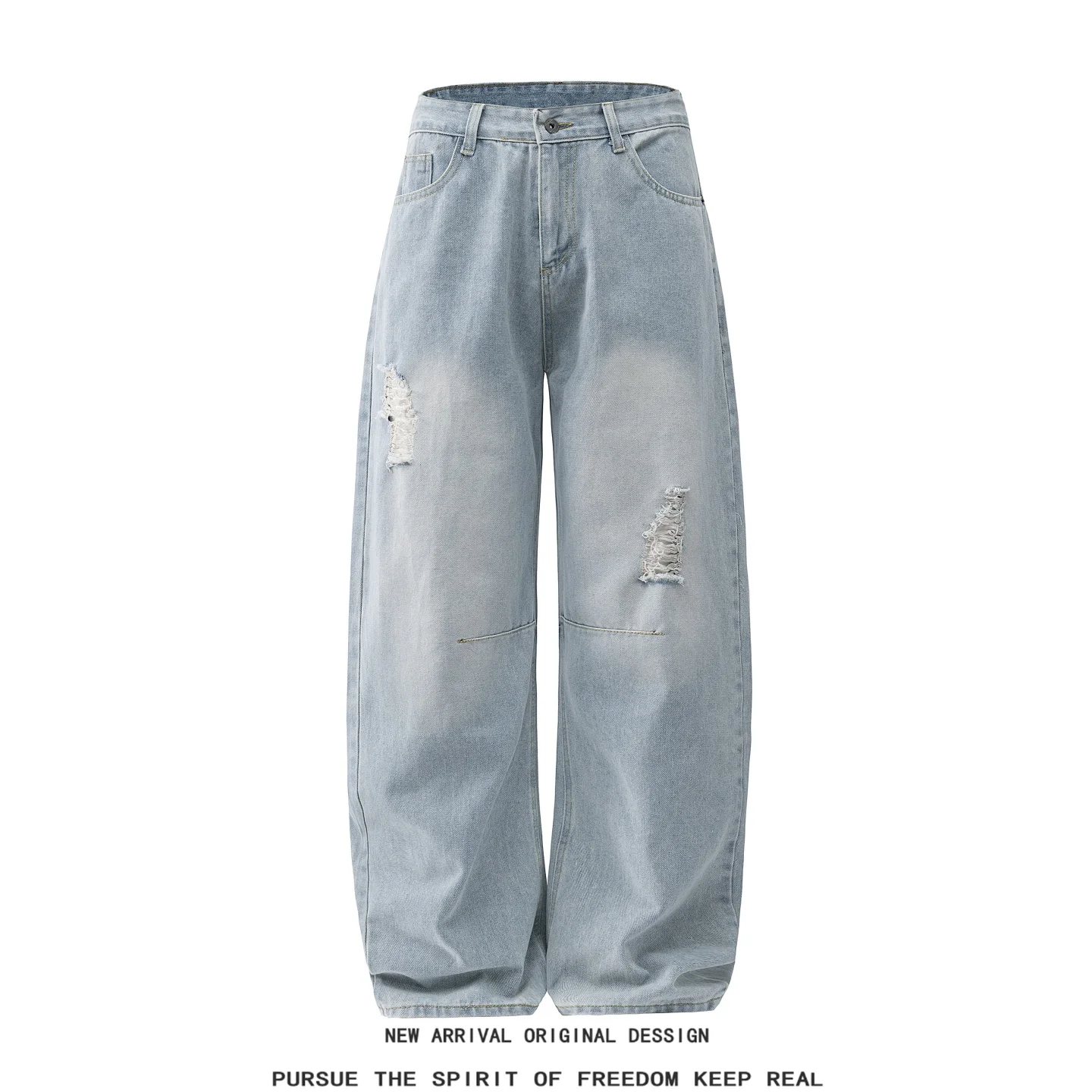 

Men's Casual Straight Leg Jeans Knife Hole Washed Denim Pants mid Waist Zipper Fly Summer Fashion Loose Fit Basic Style