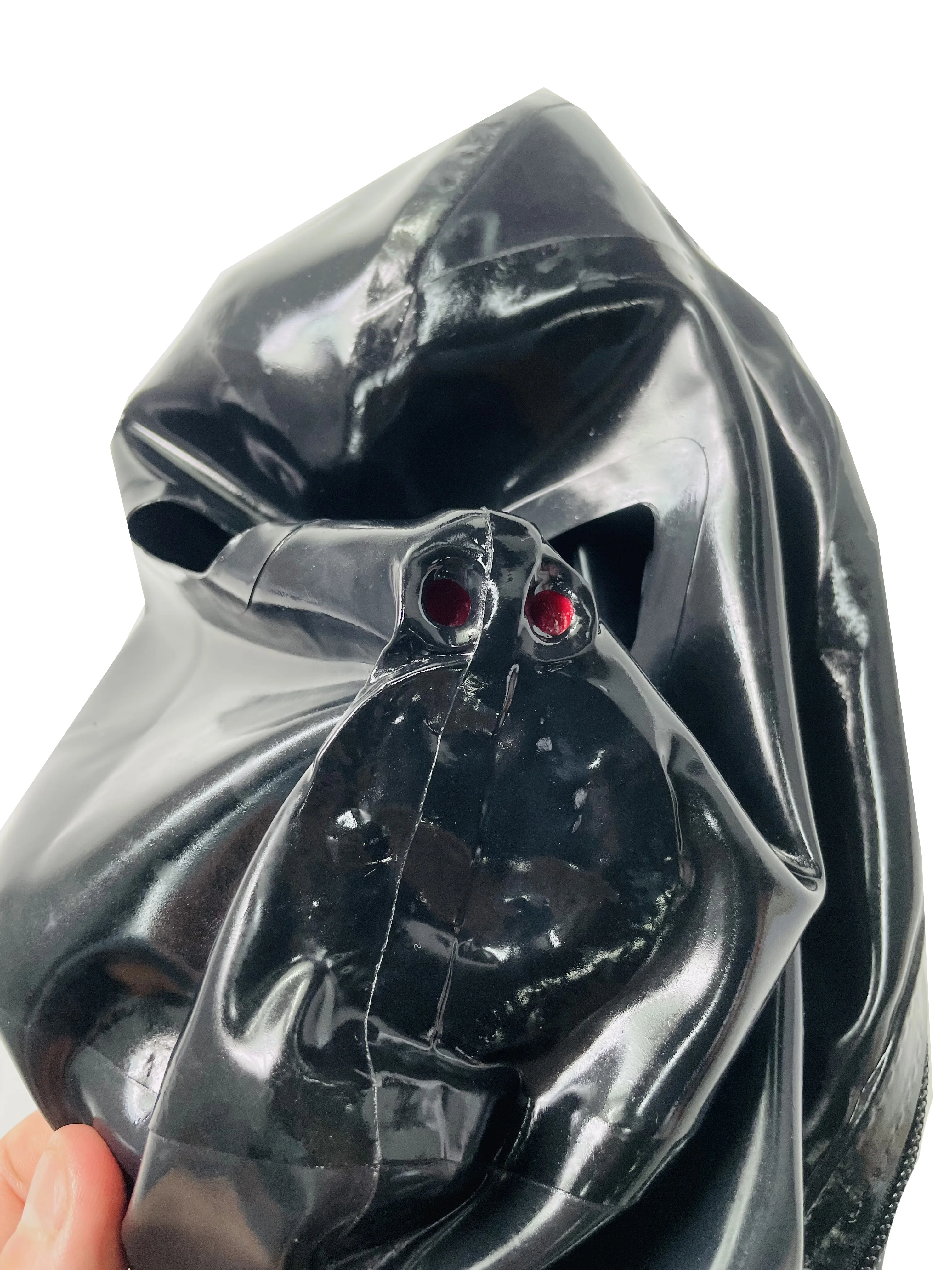 라텍스 구미 마스크, 내부 5cm 시스, 15cm 길이, 코 튜브 오픈 아이