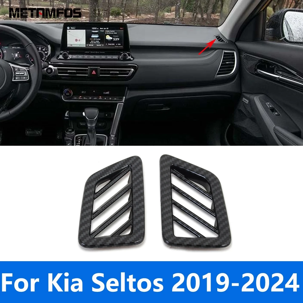 

Аксессуары для Kia Seltos 2019-2021 2022 2023 2024 Внутренняя крышка из углеродного волокна передняя Крышка вентиляционного отверстия отделка Стайлинг автомобиля