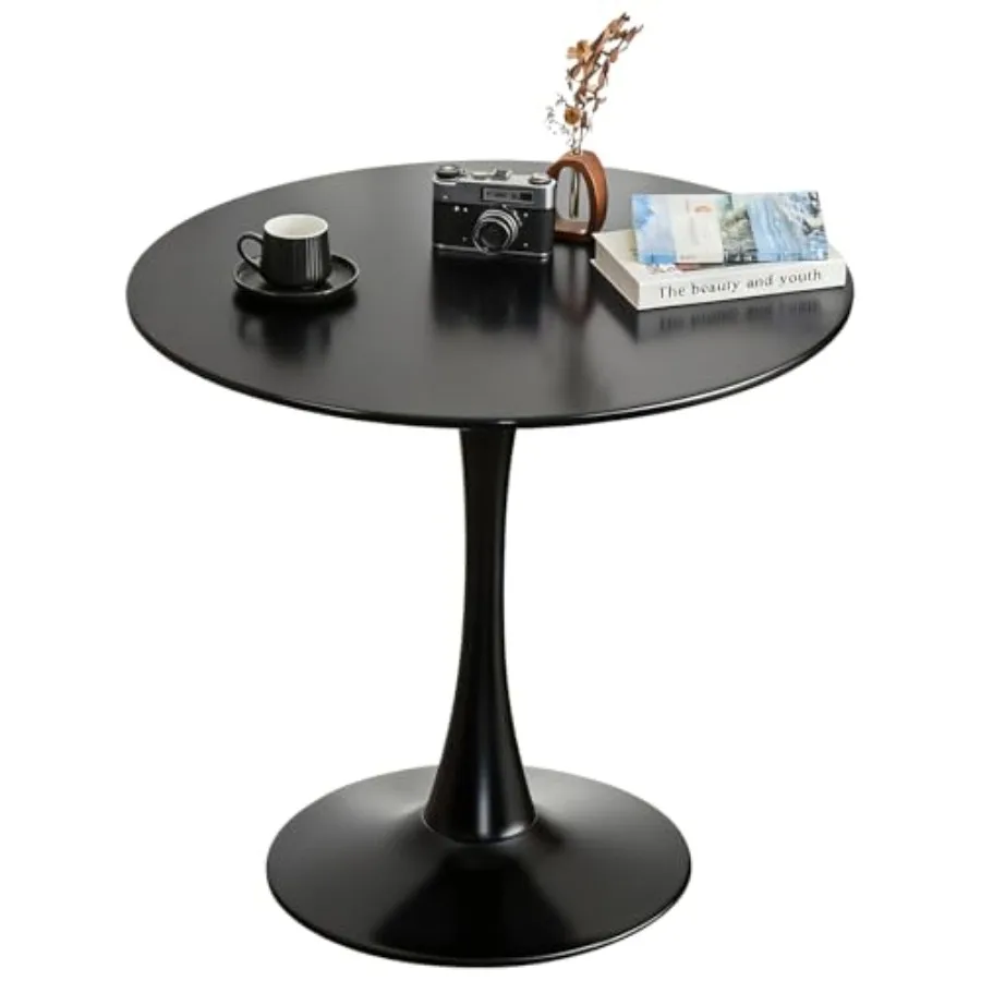 Dining Tulip Table for 4, Mid-Century Modern Table with Sturdy Metal Pedestal in Black, Sleek Design Space-Saving Stability for