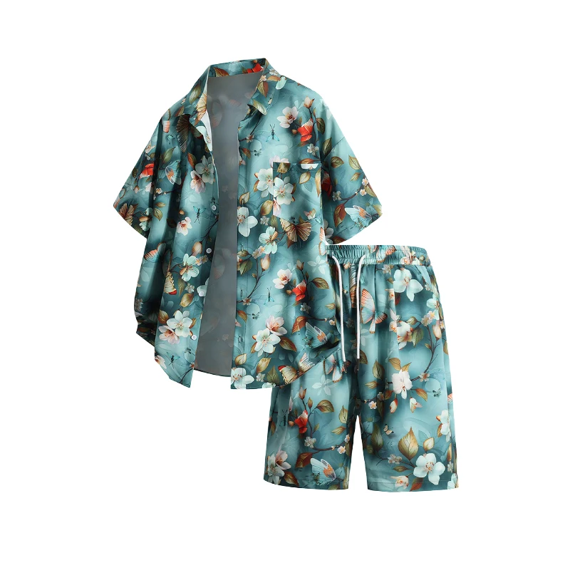 

3D Print Men's Shirt Sets Coconut Tree Pattern Lapel Collar Buttoned Shirts Shorts Outfit Oversize Summer Casual Comfort Clothes