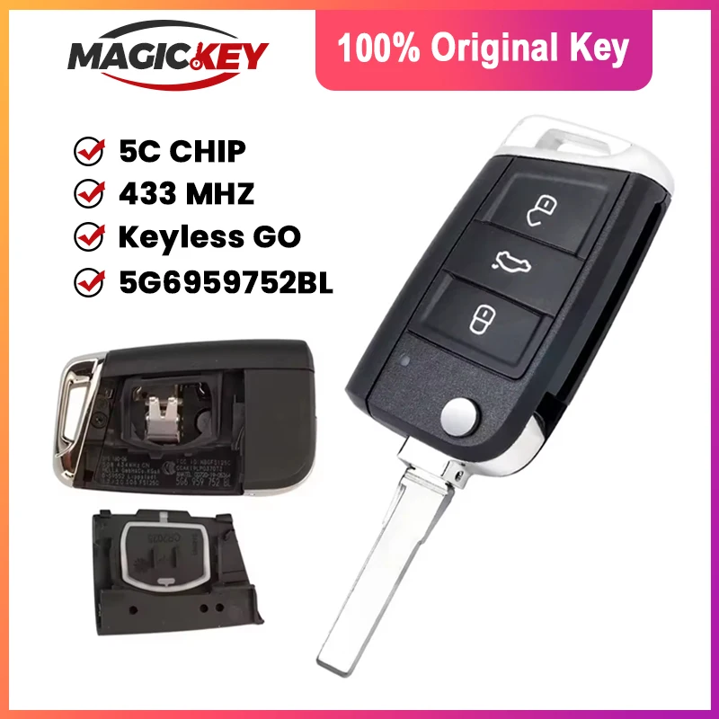 

MAGICKEY For VW TAYRON T-ROC Tiguan Original OEM 5G6 959 752BL Keyless Go MQB 49 5C Chip 434MHz Smart Remote Key FCC 5G6959752BL