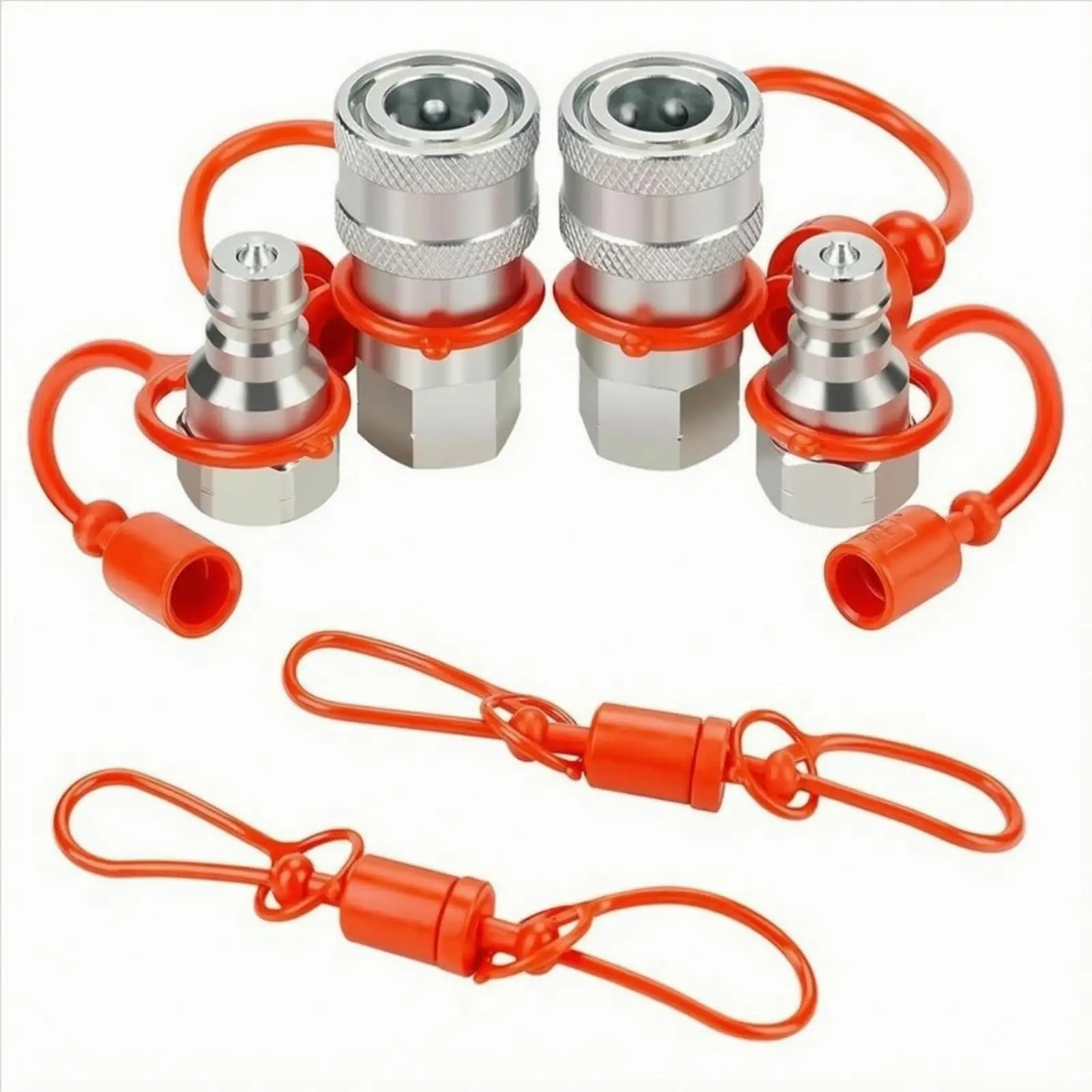 Hydraulic Line Quick Coupler Carbon Steel Male Connector with Dust Cover Tether for Machinery Swap Changes