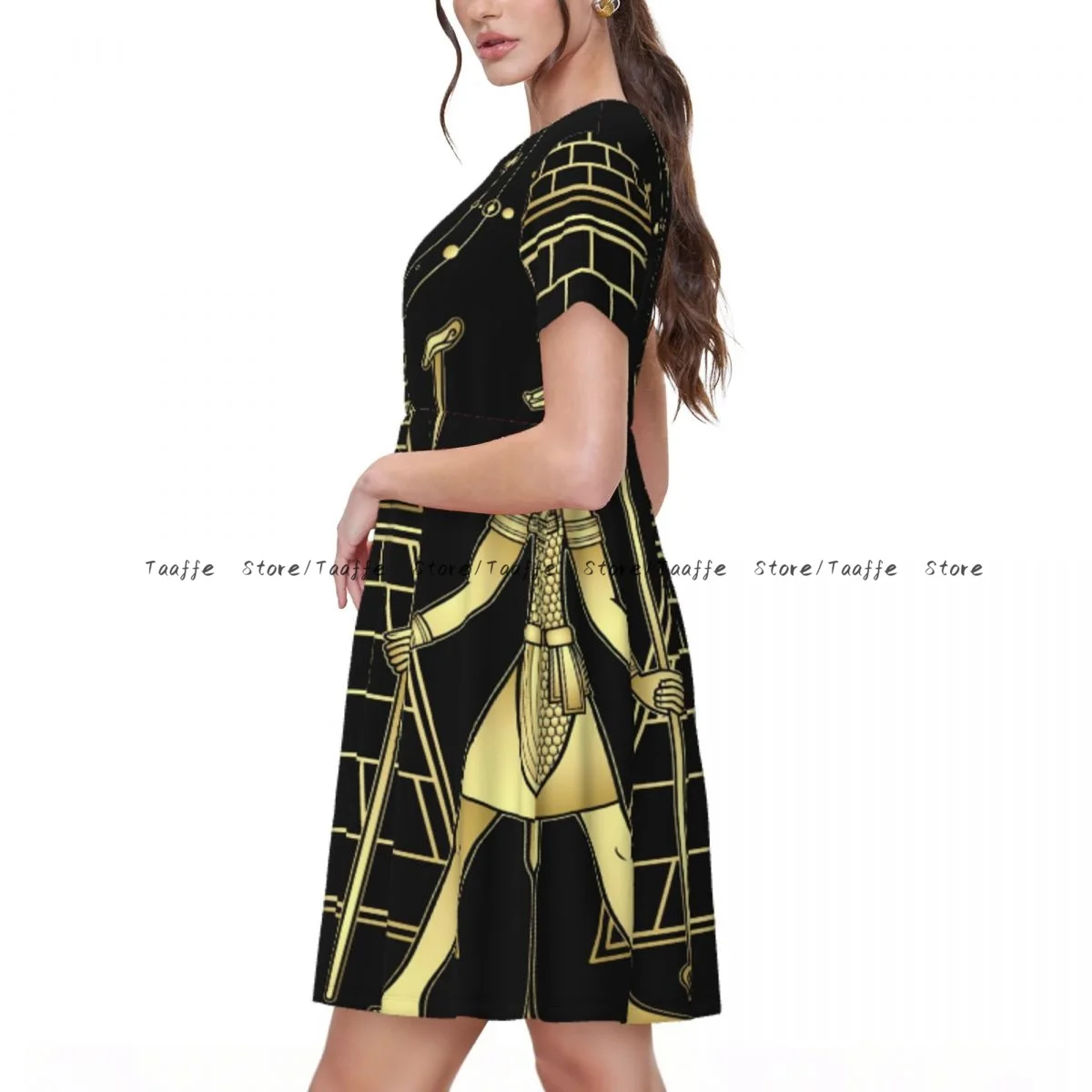 Women Casual Elegant Dress Egyptian God Ra And Seth Short Sleeves Loose Dresses Weekend Holiday