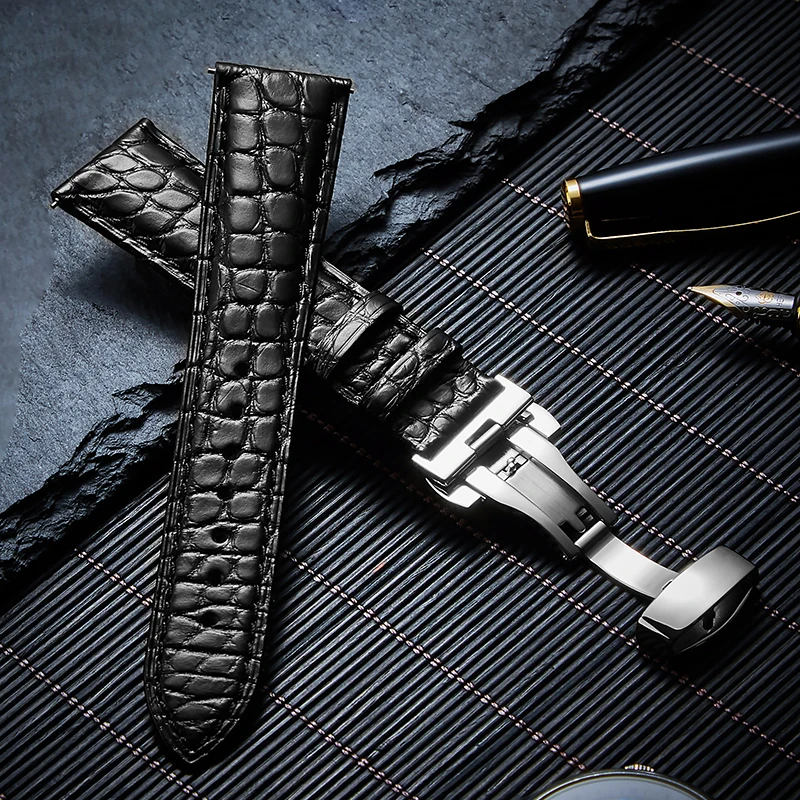 حزام ساعة من جلد التمساح لساعة لونجين ماستر تيان وانغ ميدو تيتوني أوميغا دي فيل - سوار فاخر مقاوم للماء سريع الإصدار