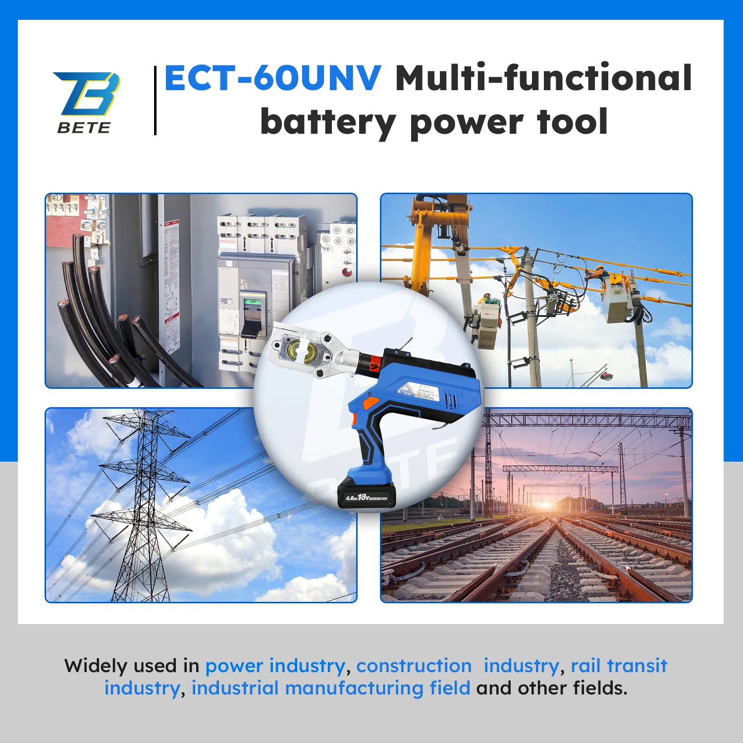 ECT-60UNV بطارية العقص الهيدروليكية 16- 300 مم قاطع الكابلات المدرعة بفتحة مربعة هيدروليكية