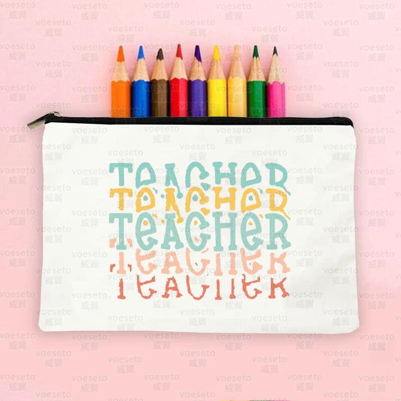 teacher love inspire Printed Makeup Bag  Pencil Case School Stationery Supplies Storage Bag Travel Wash Pouch Gifts for Atsem