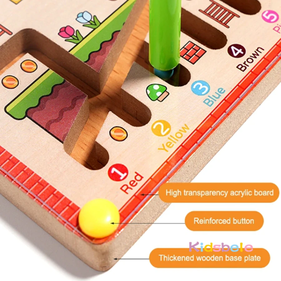 Labirinto Montessori Gioco da tavolo Numero Ordinamento dei colori e abilità motorie fini Labirinto magnetico in legno Giocattoli educativi per i più piccoli