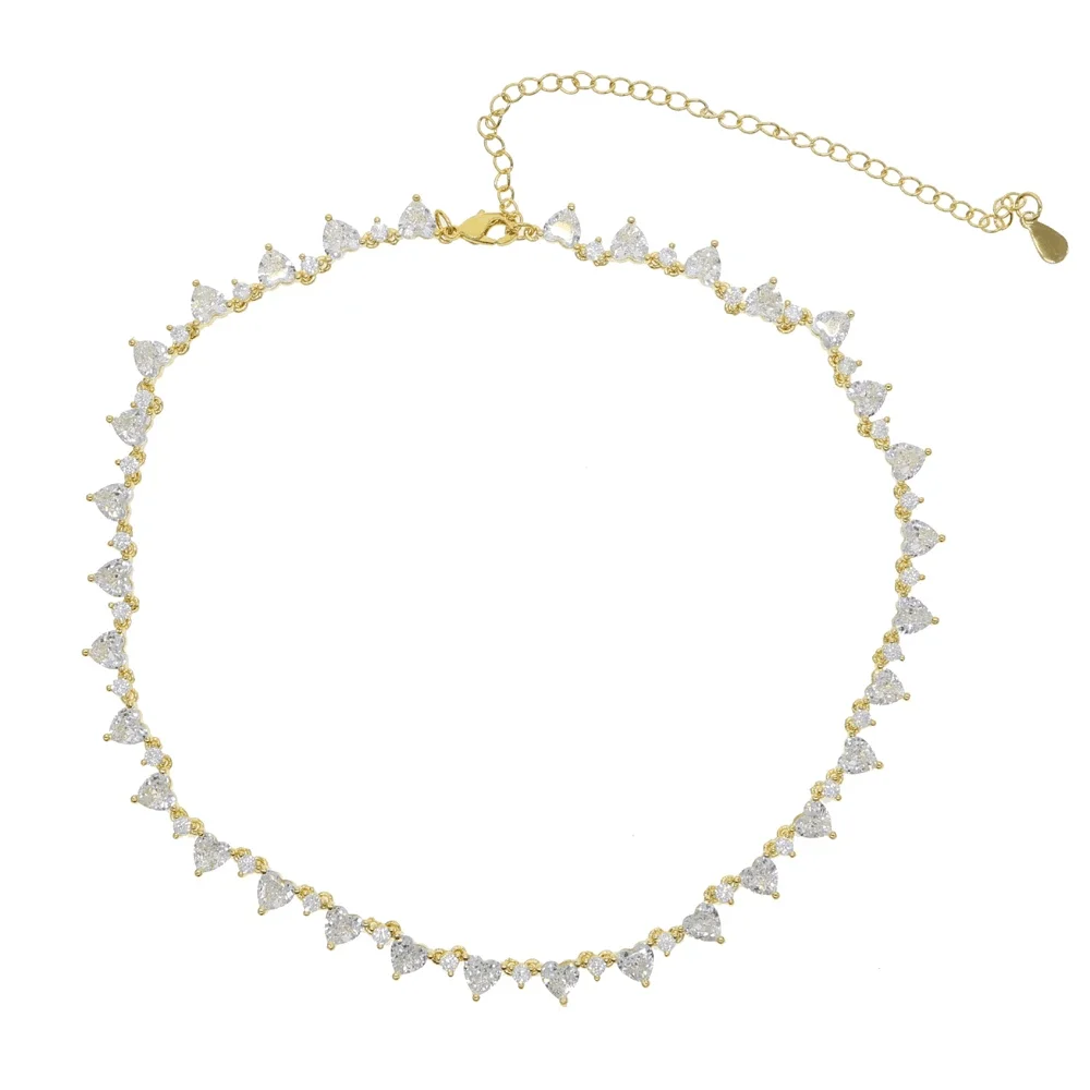 2026 Valentine\'s Day Wedding Engagement Iced Out Bling Women Jewelry 5A Heart Cubic Zirconia 16inches CZ Tennis Choker Necklace