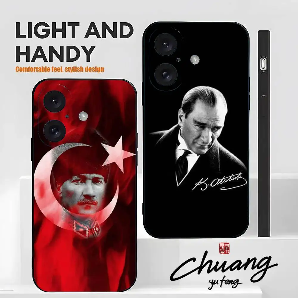 Funda para teléfono con firma de Mustafa Kemal Ataturk, elegante funda de TPU negra mate para 11-16. Antideslizante y resistente al desgaste