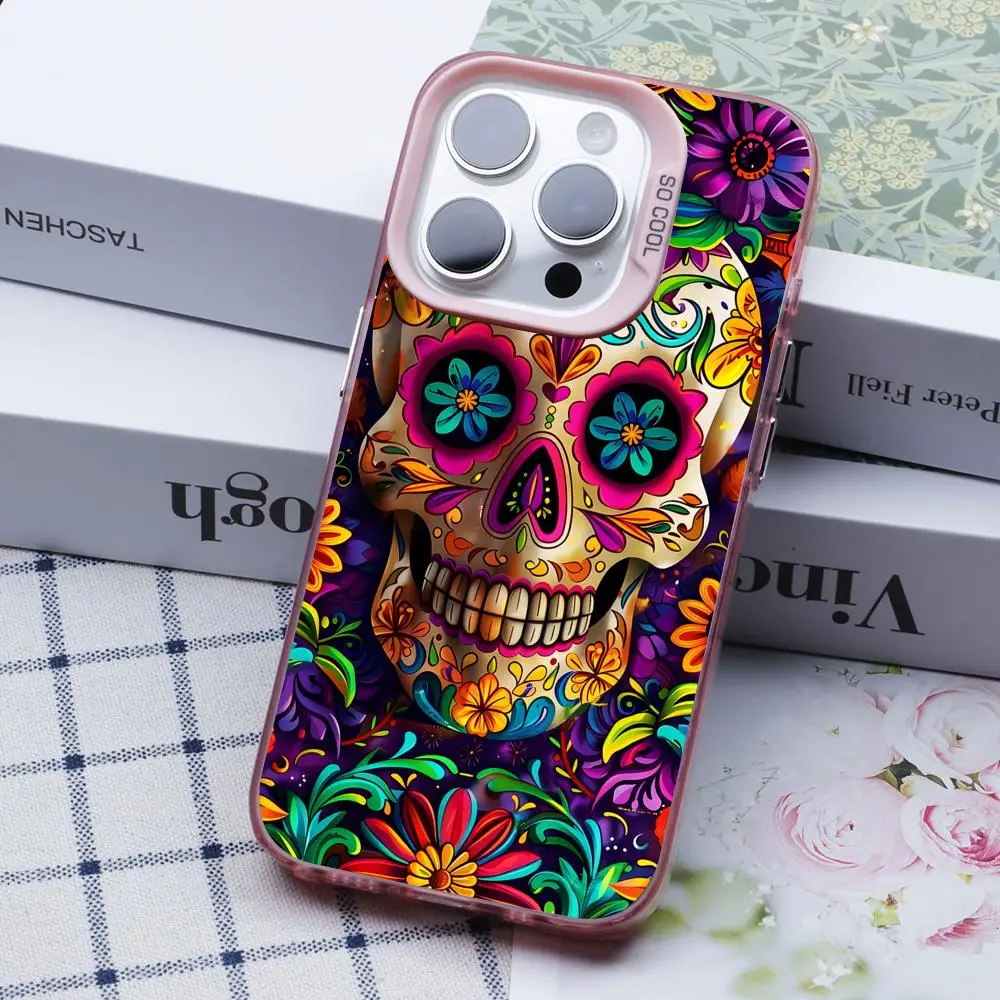 Чехол для мобильного телефона Day of the Dead для iPhone 17, 16, 15, 14, 13, 12, 11 X XR XS 8 7 Pro Max Plus, полупрозрачный розовый чехол, роскошный