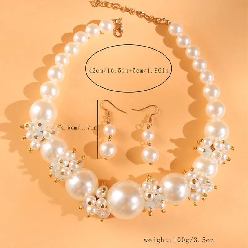 Ethnic Jewelry Sets Simulated Pearl Artificial Crystal Mixed Necklace Earrings Set For Women Bijoux Statement Chunky Necklace