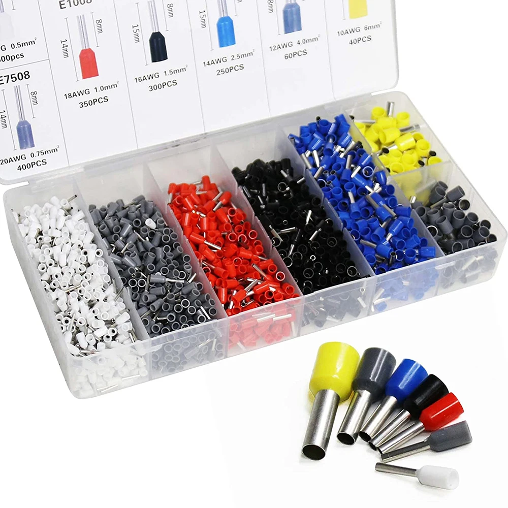 

1900pcs wire ferrule terminal kit, AWG 22-10 insulated wire core pin end terminals, used for electrical wiring, etc