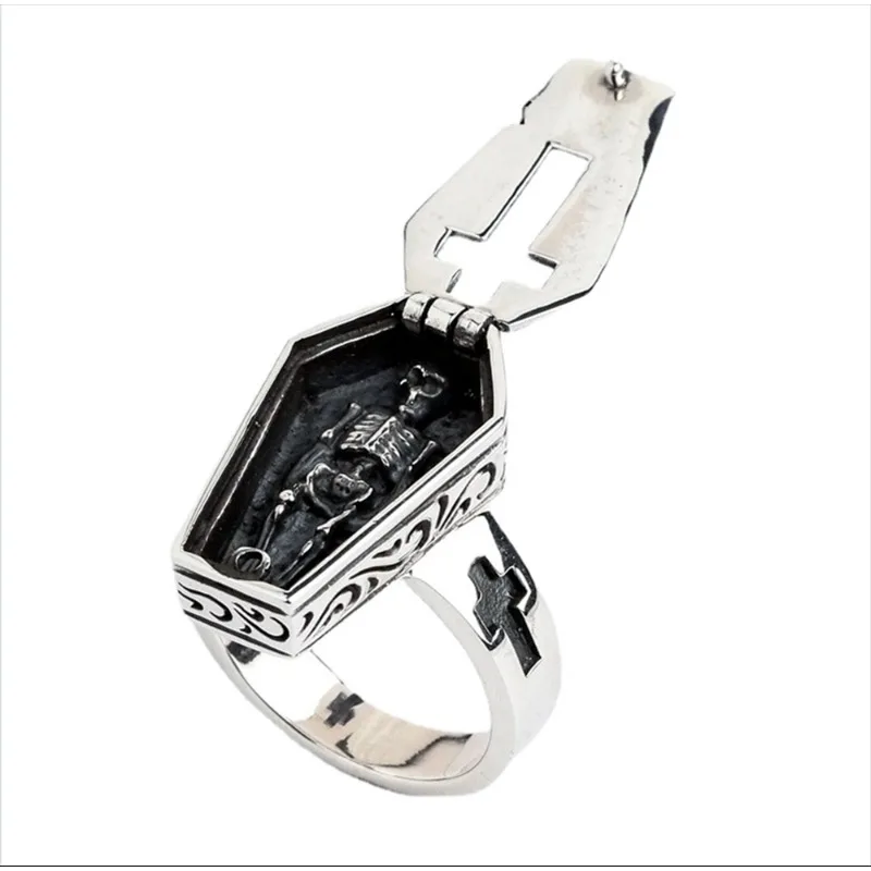 Vintage Halloween Vampier Skull Flip Kist Heren Ring Gothic Punk Stoom Motorfiets Y 2K Party Cadeau Sieraden