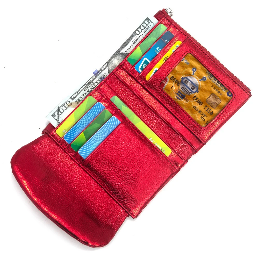 Card Holder Women Genuine Leather Wallet Soft Real Cow Leather Purse Short Cowhide Clutch Bag with Gift Box