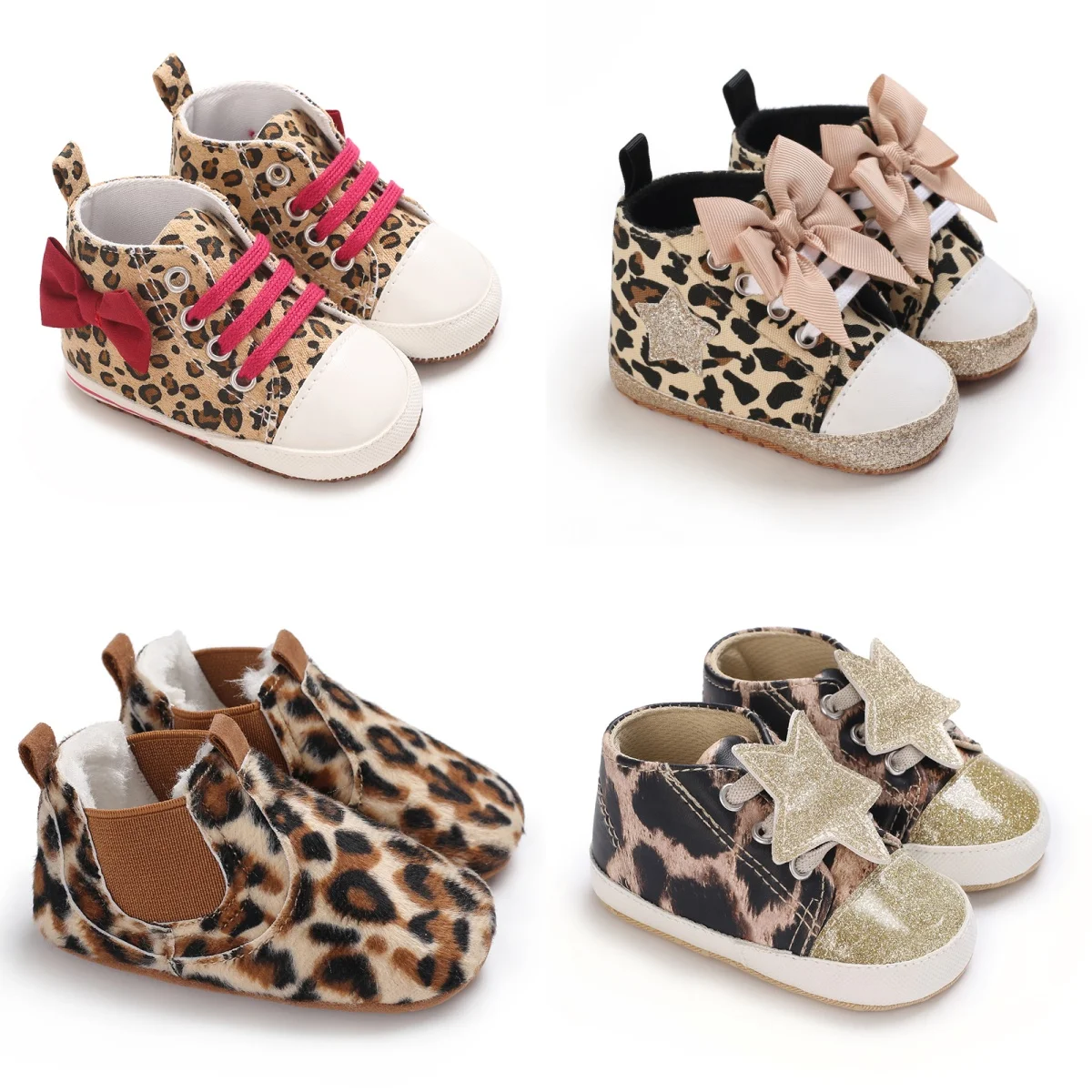 

Повседневная хлопковая подошва с леопардовым принтом для новорожденных 0-18 месяцев, противоскользящая и дышащая детская прогулочная обувь для первых шагов