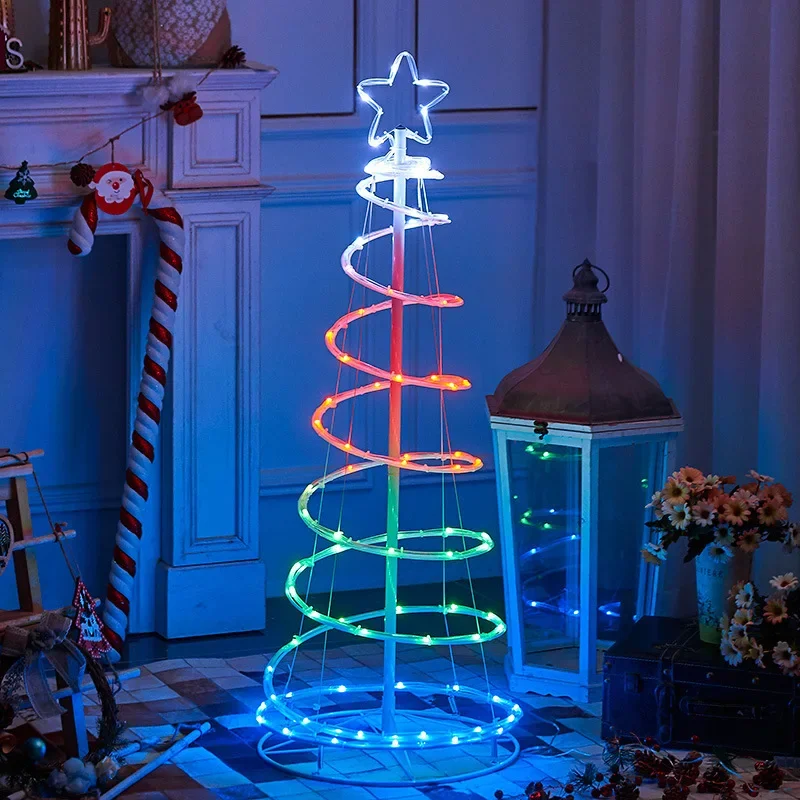 RGB Indoor Outdoor Holiday Decoration Spiral  Remote Control Waterproof Fairy Cone Collapsible Christmas Tree With Lights