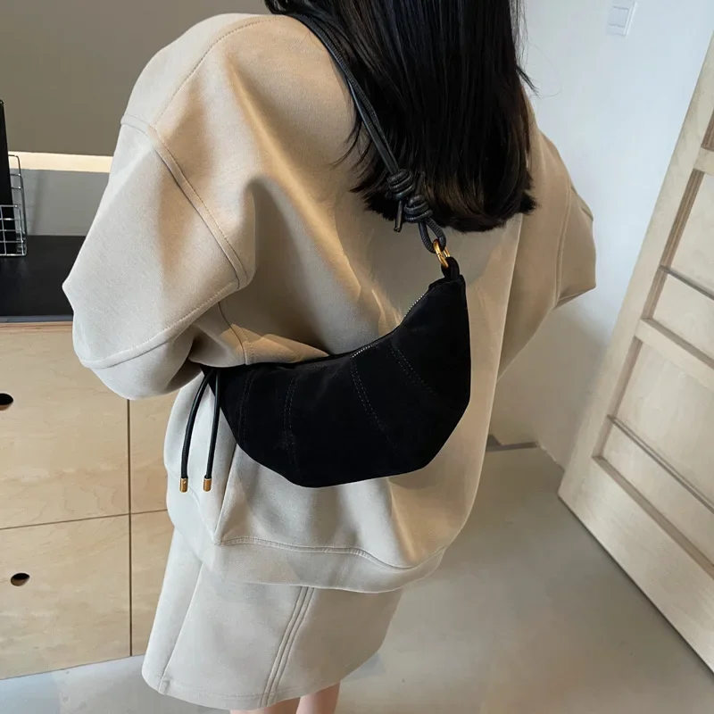 Velvet Material Zipper 2025 High Quality Shoulder Bag Solid Color Simple Fashionable Crossbody Bag Soft Western Style Handbag